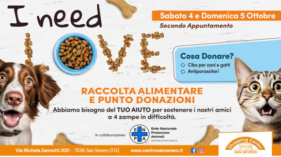 I Need Love! Raccolta alimentare per i nostri amici a 4 zampe.